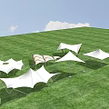 White Tensile Membrane Structures On Green Grass Field With Multiple Canopies 3d model