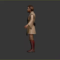 3D Standing Robed Character Creature Wearing Beige Robe Dark Belt Red Stockings And Red Shoes