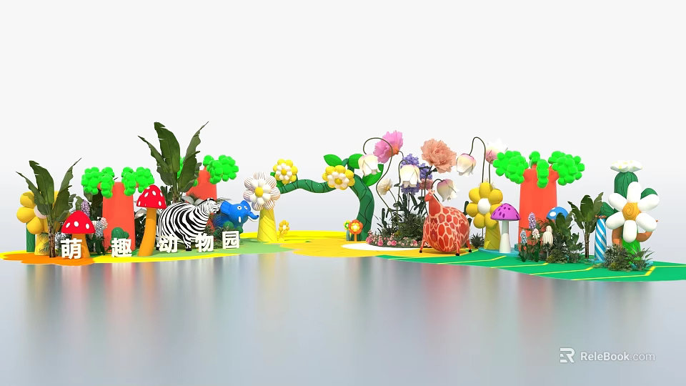 Vibrant Underwater Animal Park With Colorful Sculptures Plants And Yellow Pathway 3d model 