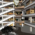 Modern Shopping Mall Interior With Multiple Floors Escalators Plant Decorations And Glass Facades