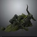 Moss Covered Stone Creature Character with Horned Structure and Natural Elements