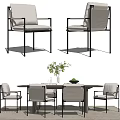 Modern Dining Table and Chair Combination Rattan Dining Table and Chair Combination 3d model