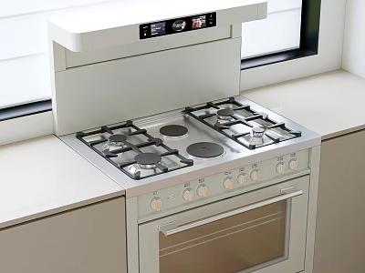 Modern Kitchen Built In Gas Stove With Range Hood And Control Panel 3d model