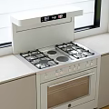 Modern Kitchen Built In Gas Stove With Range Hood And Control Panel