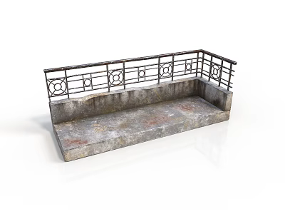 Stone Garden Bench With Ornate Metal Railings And Decorative Design 3d model