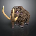 Cute Cartoon Style Mammoth Character 3D Model With Fluffy Fur Long Tusk And Purple Eyes