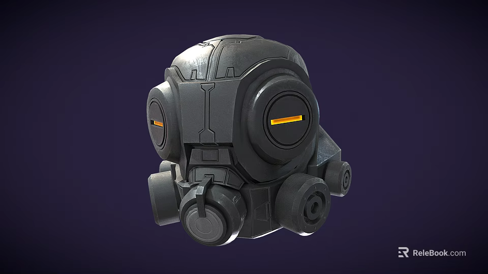Black Mechanical Helmet with Round Components and Yellow Accents Futuristic Protective Headgear Design 3d model 