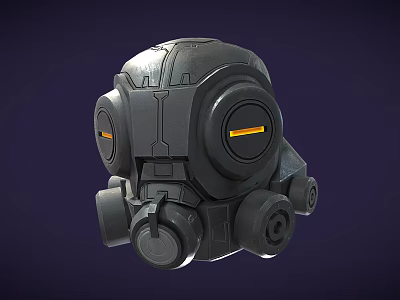 Black Mechanical Helmet with Round Components and Yellow Accents Futuristic Protective Headgear Design 3d model