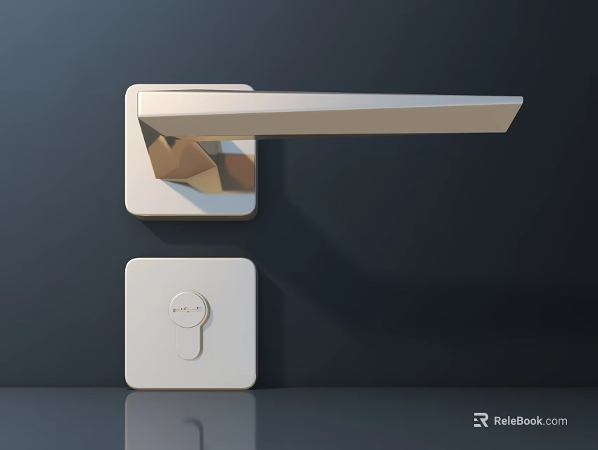 Modern Light Colored Door Handle With Square Plate And Round Button On Dark Background 3d model 