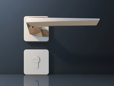 Modern Light Colored Door Handle With Square Plate And Round Button On Dark Background 3d model