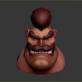 3D Game Character Head With Red Hair Red Mustache Angry Expression And Fierce Cartoon Look