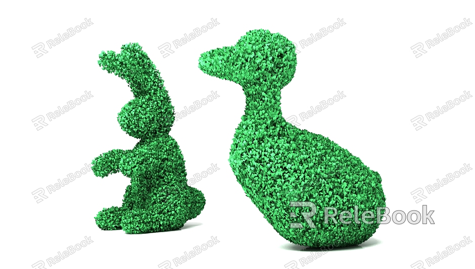 Modern grass carving rabbit duck plant model