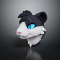 3D Rendered Game Movie Cat Character Head With Black White Fur Blue Eyes Detailed Whiskers