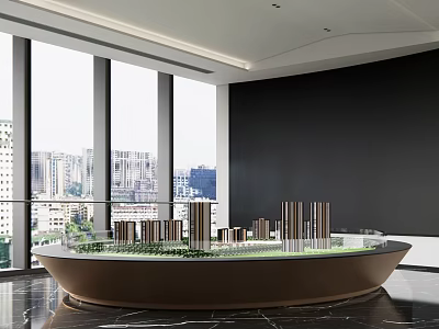 Modern Sales Office With Large Windows City View Building Model And Green Area 3d model