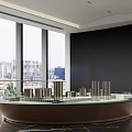 Modern Sales Office With Large Windows City View Building Model And Green Area