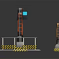 Construction Site With Red Crane Steel Frame And Orange Pipe Lifting Equipment 3d model