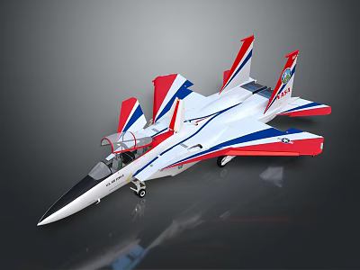 White Red Blue Fighter Jet Model With Open Cockpit And Streamlined Design 3d model