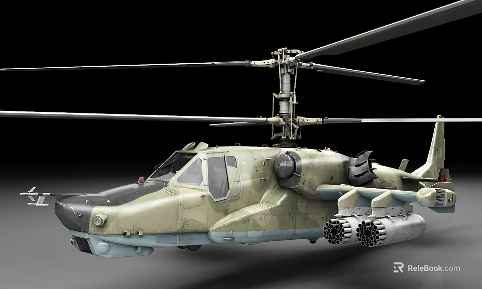 Military Attack Helicopter With Camouflage Paint Twin Rotors And Weapon Systems 3d model 