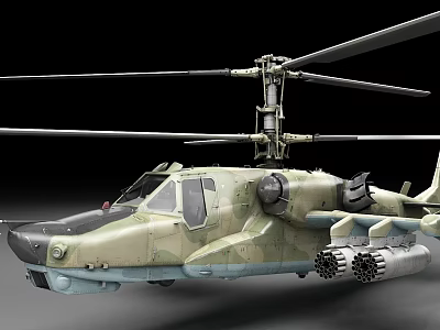 Military Attack Helicopter With Camouflage Paint Twin Rotors And Weapon Systems 3d model
