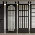 Barn Door Design Ideas Featuring Wooden Panel And Glass Grid Sliding Interior Styles