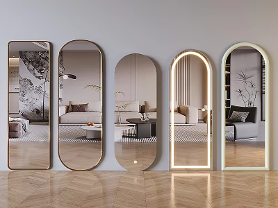 Stylish Mirrors With Various Shapes In Modern Living Room Decor 3d model