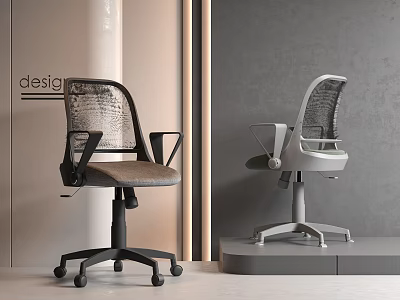 Modern Office Chairs In Black And White With Mesh Backrest And Design Elements 3d model
