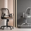 Modern Office Chairs In Black And White With Mesh Backrest And Design Elements 3d model