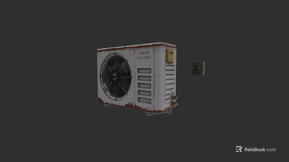 Old Rusted Electric Air Conditioner Fan with Surface Details and Control Panel 3d model 