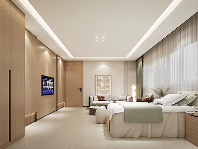 Modern Hospital Inpatient Room Interior With Bed TV And Sofa 3d model