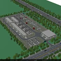 Industrial Factory With Surrounding Greenery Near Road And Vehicles Modern Layout Facilities