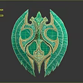 Ornate Green And Gold Decorative Emblem With Intricate Symmetric Feather Design
