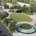 Scenic Urban Park Landscape With Cherry Trees Green Lawns Curved Paths And White Buildings