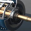 Industrial Equipment Cutaway View With Metal Shaft Gears Spring And Blue Casing