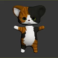 Cute 3D Cartoon Cat Character With Orange Black White Fur And Green Eyes