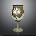 Decorative Glass Goblet With Floral Patterns Gold Accents And Twisted Stem Design For Home Decor