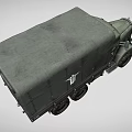 Vintage Dark Green Military Truck with Canvas Covered Cargo Bed Six Wheels and Side Emblem