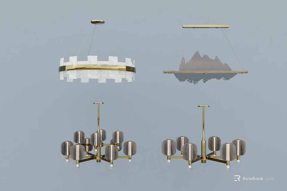 Modern Chandeliers With Various Stylish Designs And Metal Frames For Interior 3d model