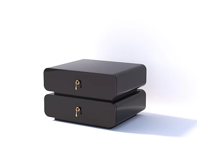 Modern Black Bedside Table With Two Drawers And Golden Keyholes 3d model