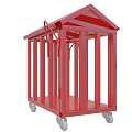 Red Industrial Equipment With Wheels Red White Striped Top And Cage Like Frame Structure