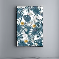 Vibrant Tropical Botanical Painting With Blue Leaves Yellow Flowers And Green Foliage