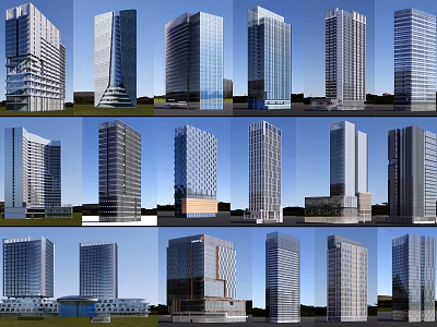 Modern High Rise Office Buildings With Varied Architectural Designs And Glass Facades 3d model