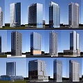 Modern High Rise Office Buildings With Varied Architectural Designs And Glass Facades