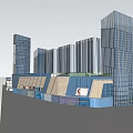 Modern Commercial Complex with Tall Office Towers Retail Mall and Public Spaces