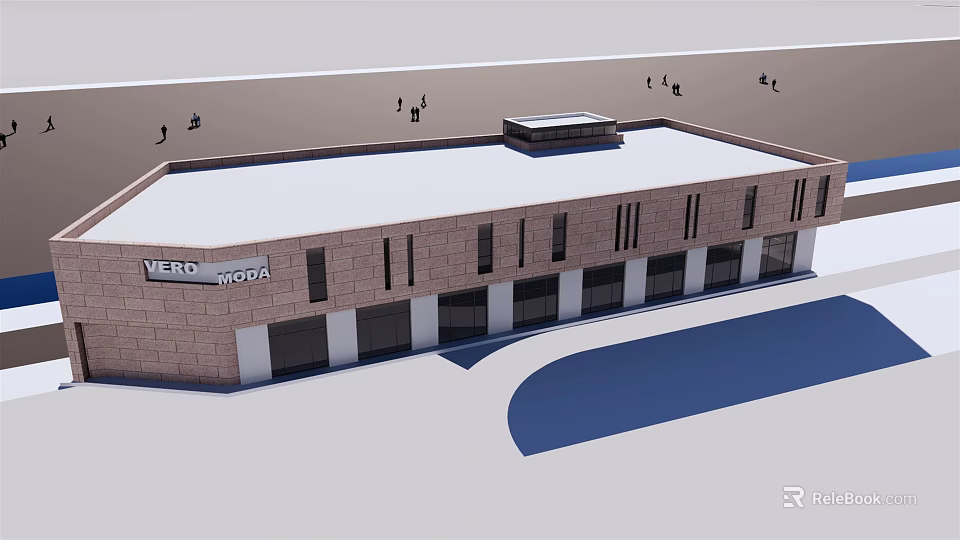 Vend Mall Commercial Complex With Brick Exterior Multiple Windows And Flat Roof 3d model 