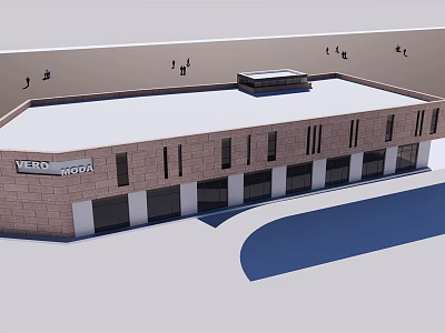Vend Mall Commercial Complex With Brick Exterior Multiple Windows And Flat Roof 3d model