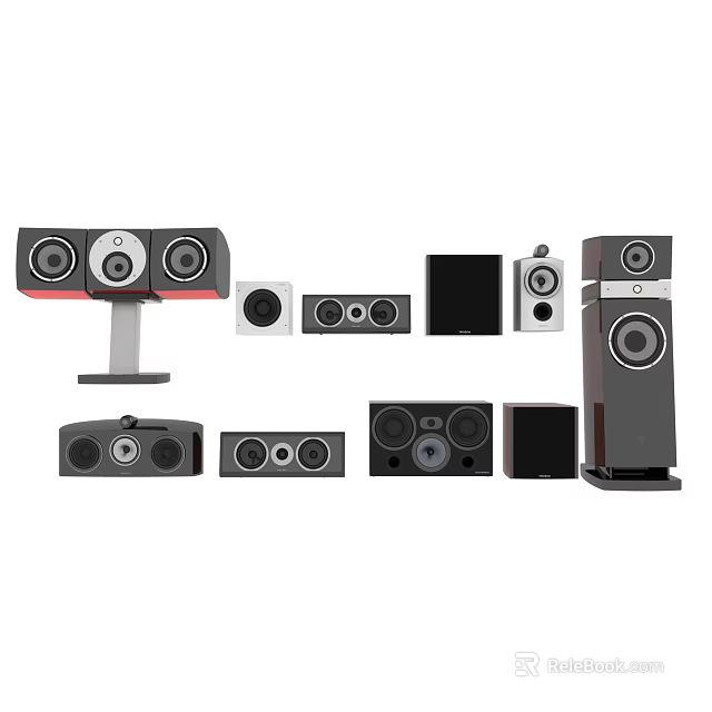Different Styles of Headphones and Speakers for Home Sound Systems 3d model 