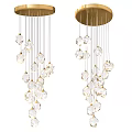 Elegant Contemporary Crystal Chandelier With Golden Ceiling Plate And Hanging Glass Pendants