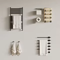 Sleek Modern Bathroom Accessories With Black Towel Rail White Towels Toilet Paper Holder And Hooks