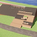 Garden Landscape Design With Wooden Structure Black Roof Steps And Paved Green Area
