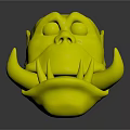 Fierce Green Goblin Monster Head With Red Eyes Pointed Ears And Large Tusks